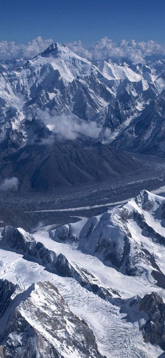 mountains, tops, clouds, fog, peaks, gray, snow, twilight