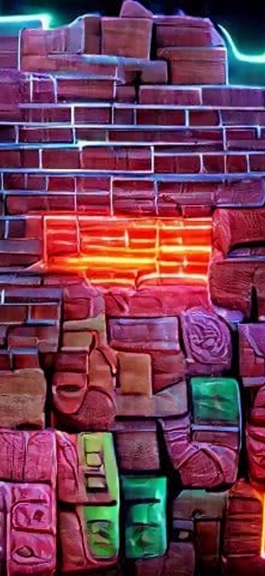 nn_vanillasky, bricks, stones, neon, abstraction, colorful