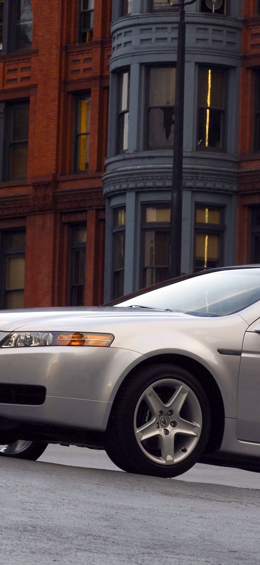 acura, tl, 2004, white metallic, side view, style, cars, buildings, asphalt