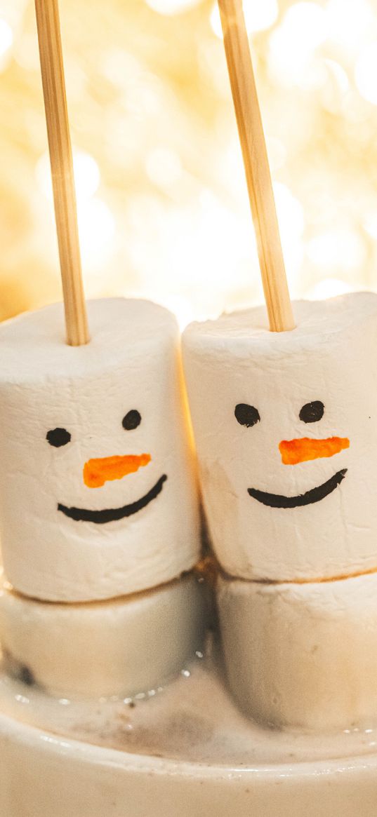 marshmallows, snowmen, cocoa, mug, dessert