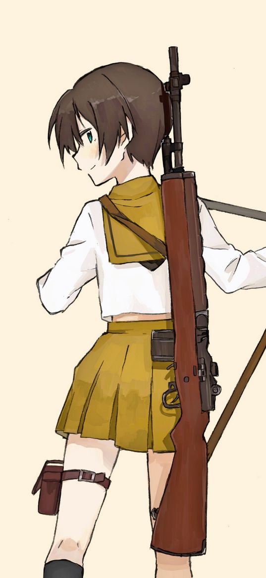 girl, rifle, weapon, anime, art