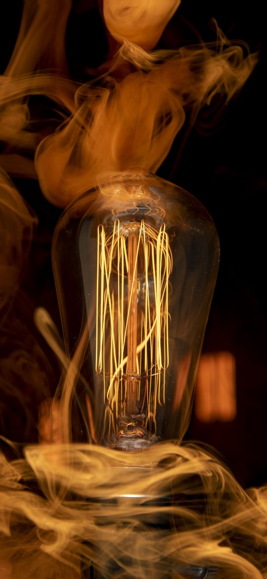 light bulb, lamp, light, electricity, smoke, dark