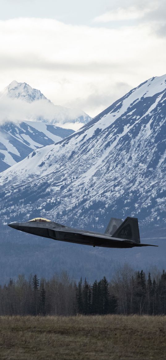 fighter, plane, takeoff, mountains