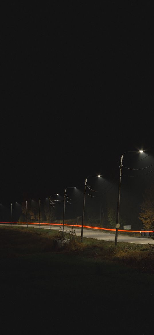 road, lights, light, long exposure, dark