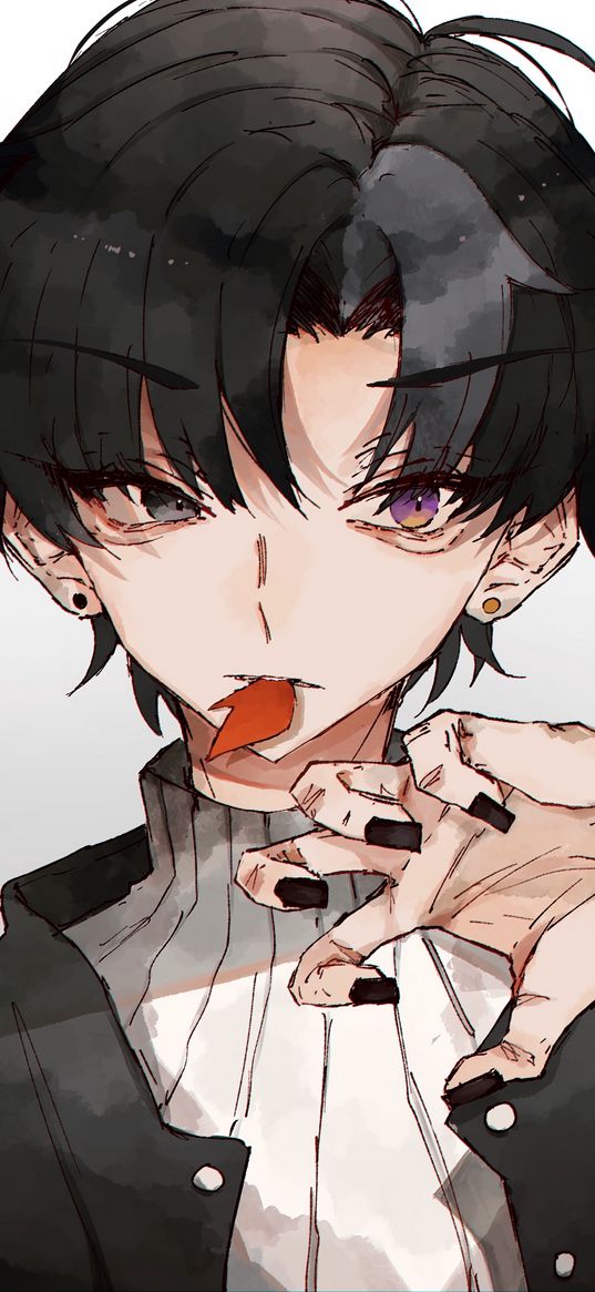 boyfriend, heterochromia, hand, gesture, anime