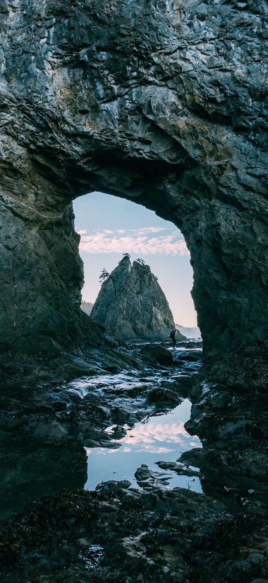 rock, arch, water, silhouette, nature