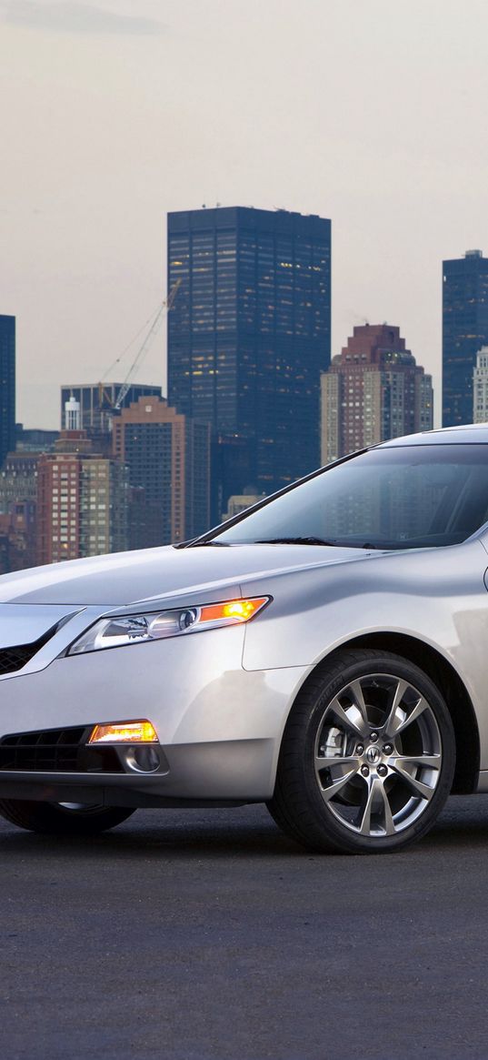 acura, tl, 2008, silver metallic, side view, style, cars, city, lights, asphalt