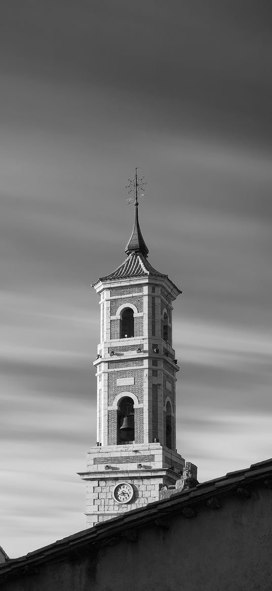 bell tower, tower, building, architecture, black and white