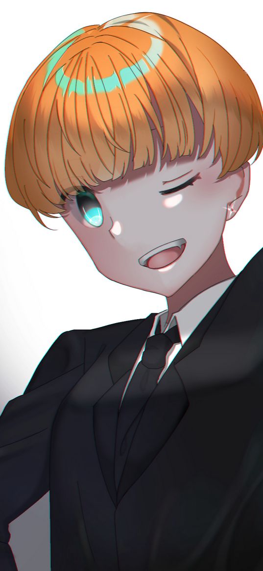 girl, smile, suit, tie, anime