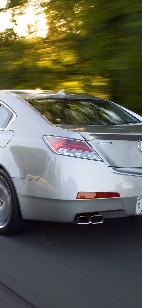 acura, tl, 2008, metallic gray, side view, style, cars, speed, trees, highway