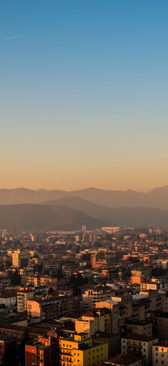 city, buildings, roofs, mountains, aerial view