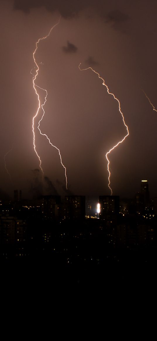 thunderstorm, lightning, flashes, night, city, dark