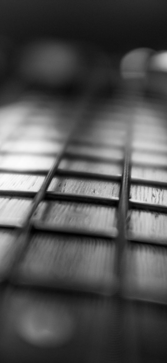 guitar, fretboard, strings, music, black and white