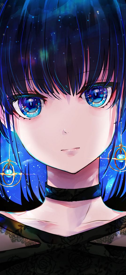 girl, glance, earrings, glow, anime