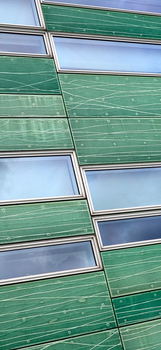 building, facade, panels, windows, green