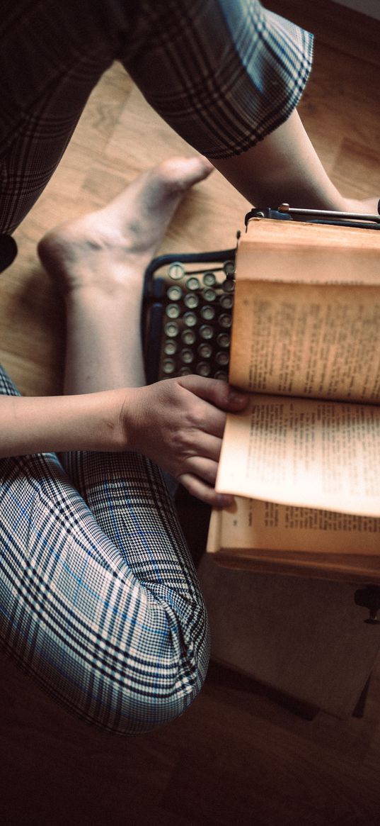 book, typewriter, hand, reading