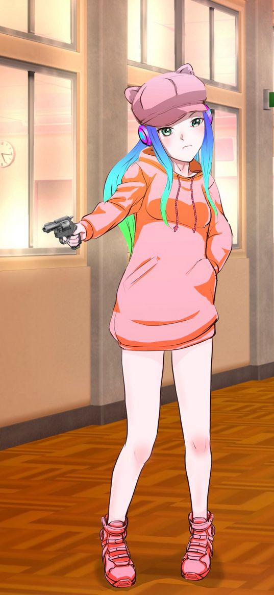 girl, revolver, anime, art