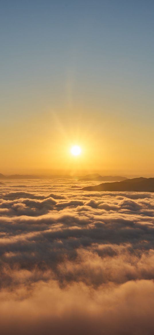 sunrise, clouds, sun, overview, landscape