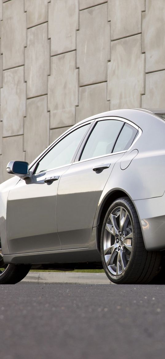 acura, tl, 2008, metallic gray, side view, style, cars, walls, grass, asphalt