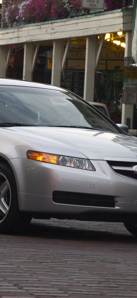 acura, tl, 2004, metallic gray, side view, style, cars, street, building