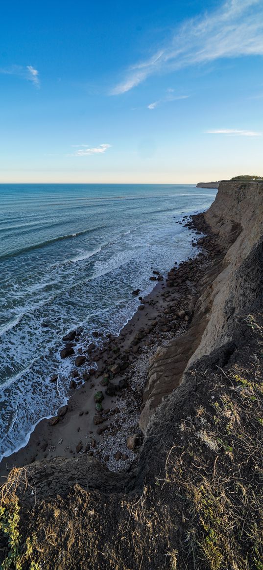 cliff, shore, water, nature, landscape