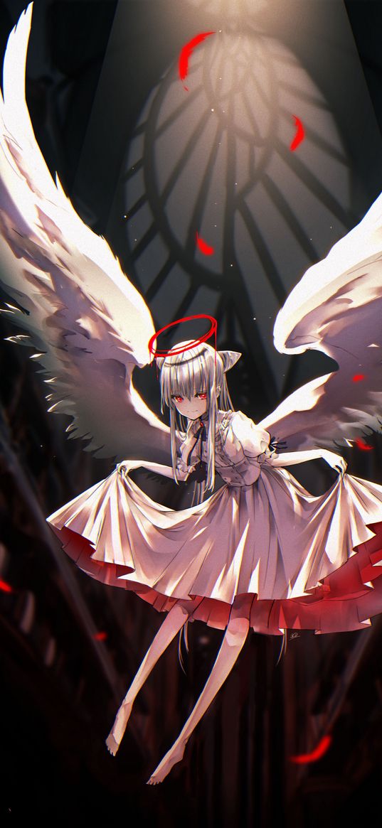 angel, halo, wings, anime, art