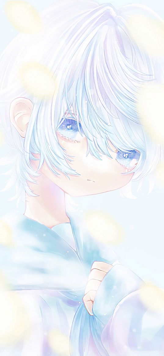 girl, glance, anime, art, blue, pastel