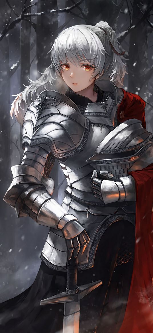 girl, knight, warrior, armor, sword, anime