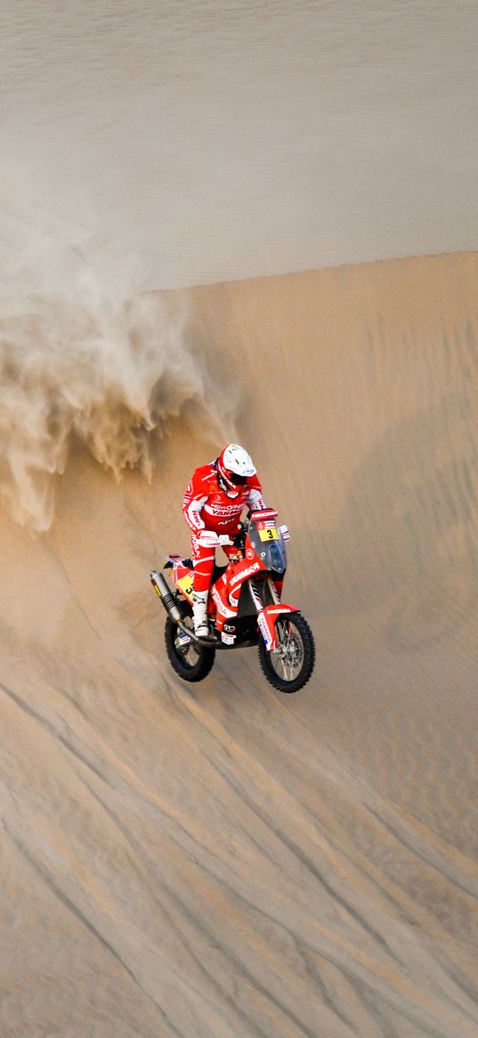 motorcycle, bike, motorcyclist, red, rally, desert, moto