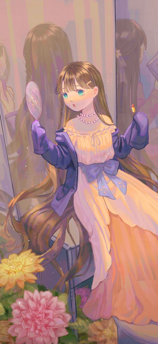 girl, princess, mirror, anime, art