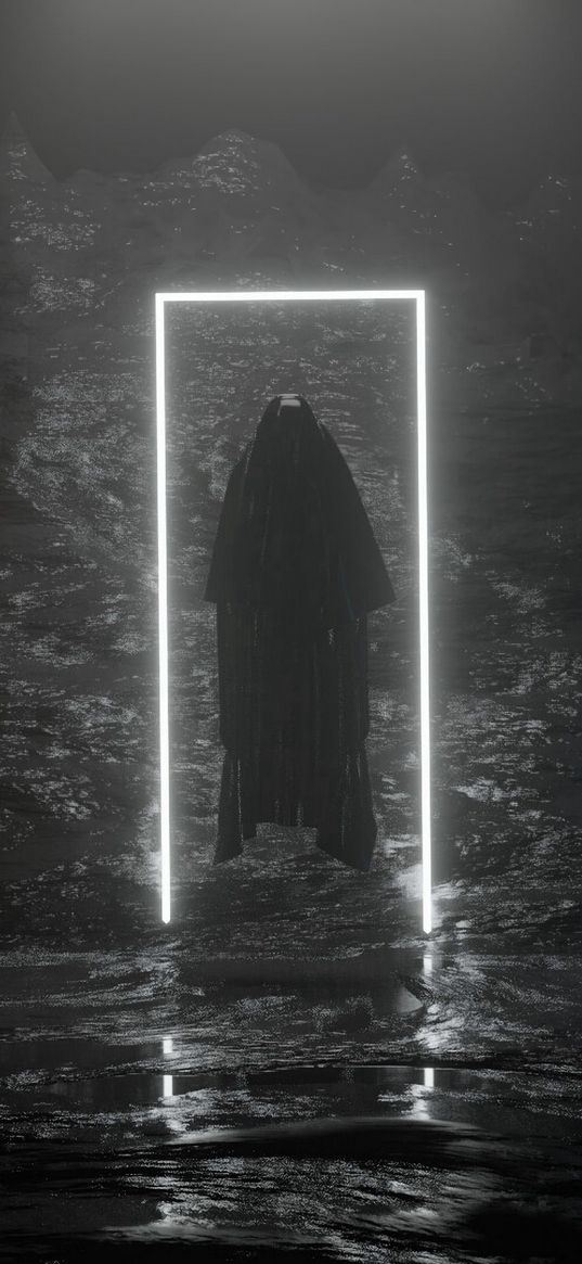 ghost, cloak, neon, frame, gloomy, dark