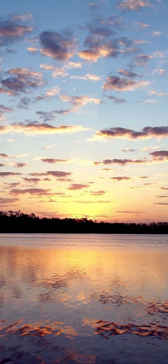 evening, water, reflection, lake, ripples, sky, decline, lilac