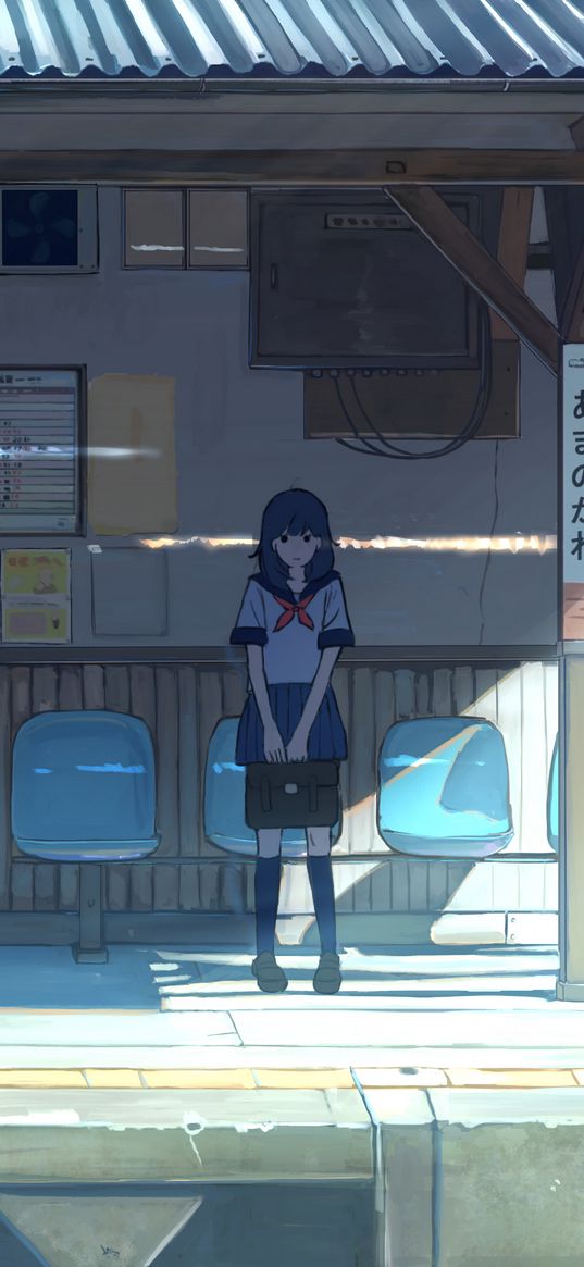 schoolgirl, platform, anime, art, cartoon