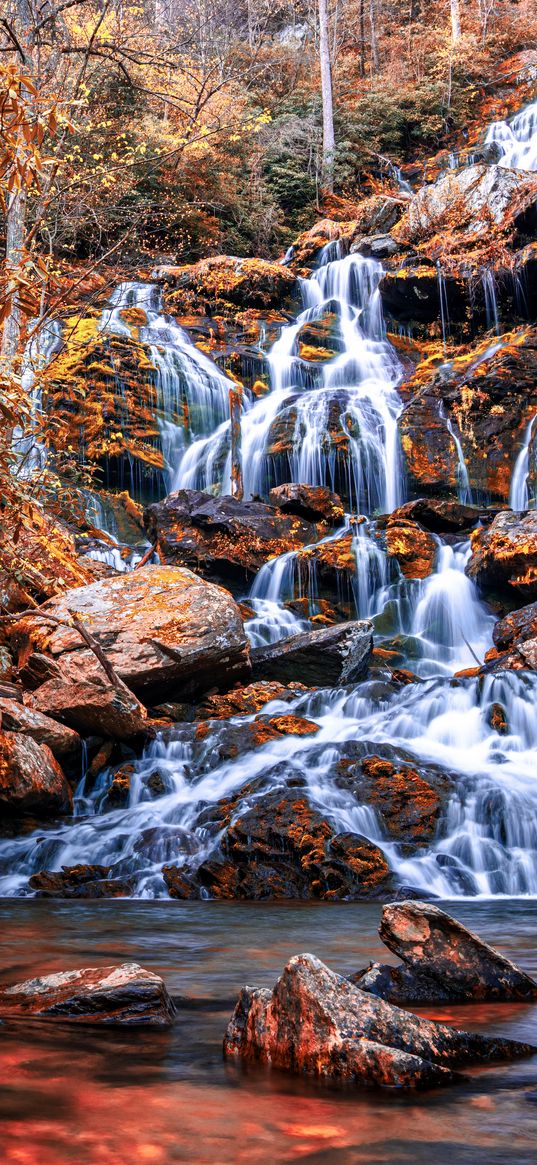 waterfall, cascade, water, stones, nature, landscape