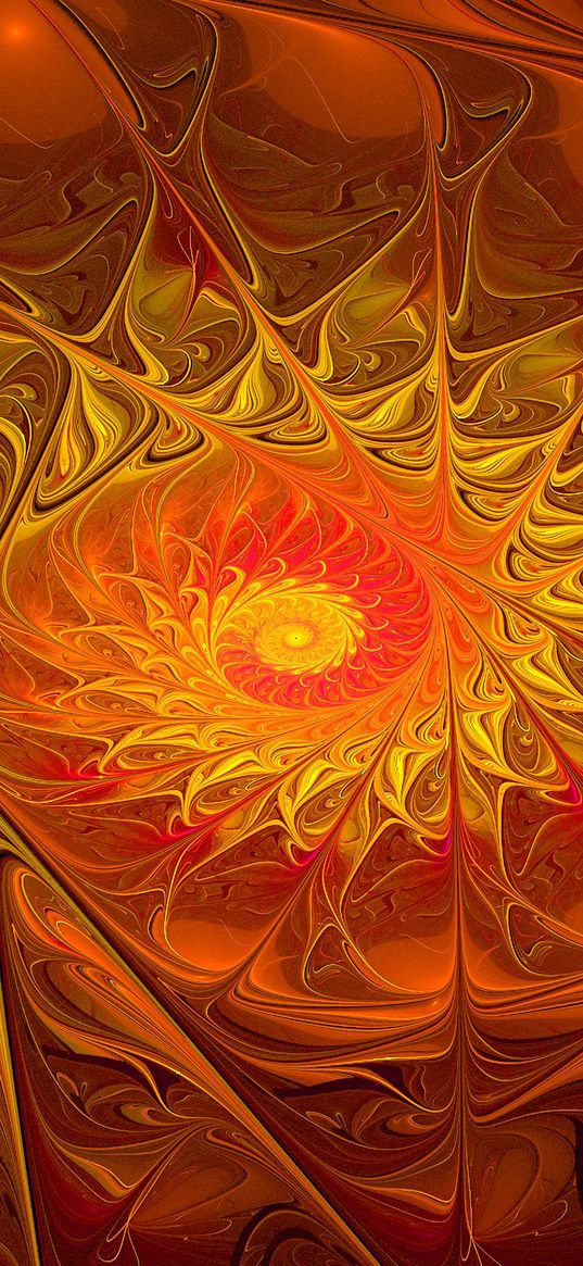 fractal, pattern, funnel, orange, bright, abstraction