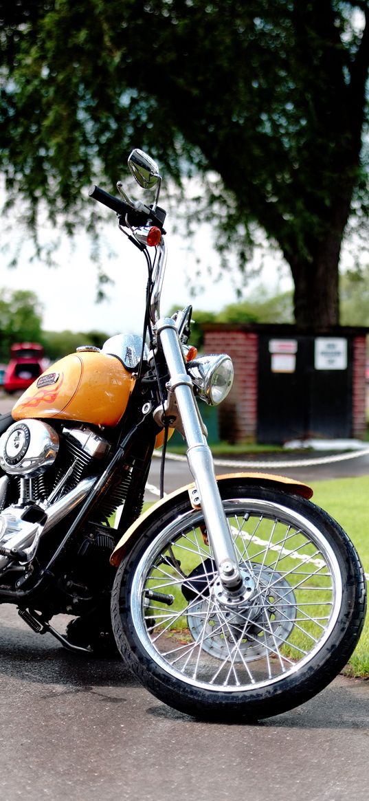 harley davidson, motorcycle, bike, yellow, chrome