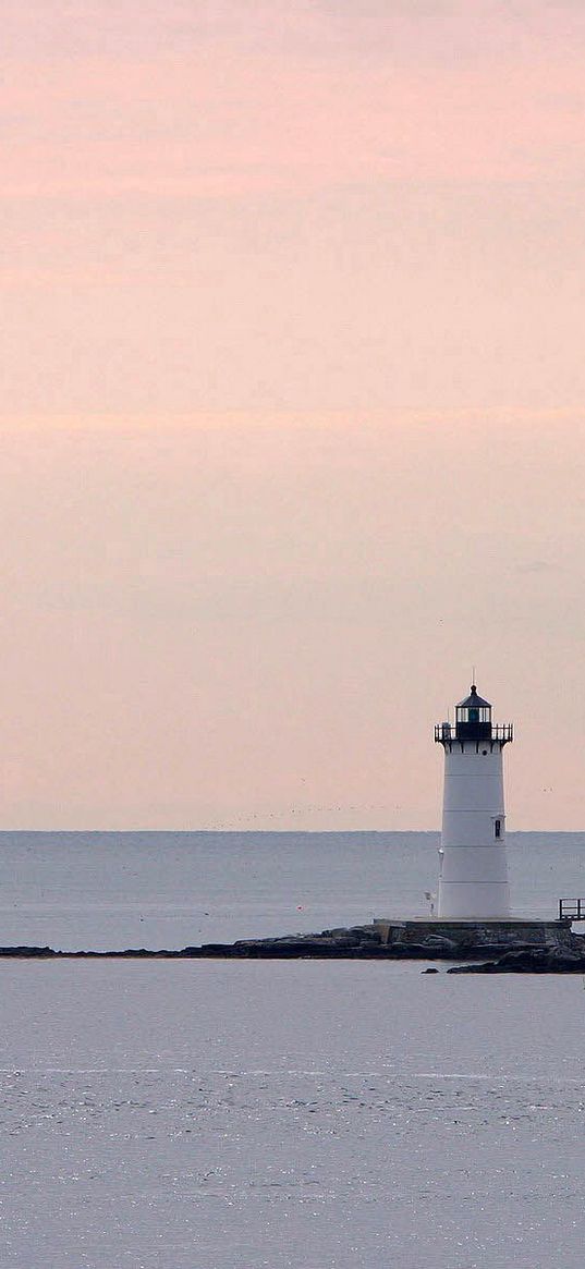 beacon, coast, house, island, sea, open spaces, surface of the water, evening