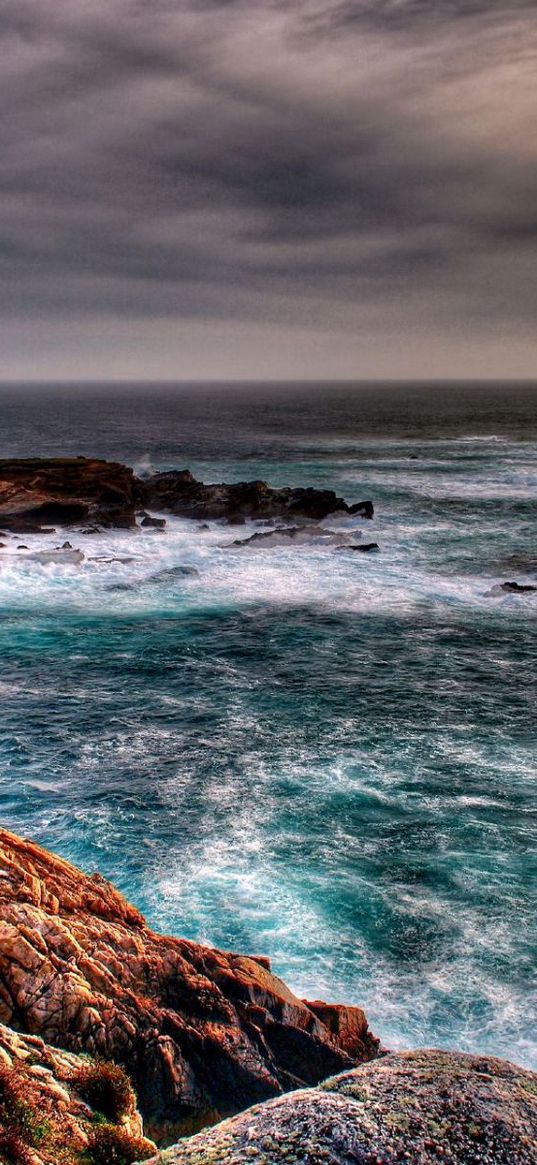 sea, storm, clouds, before a storm, excitement, rocks