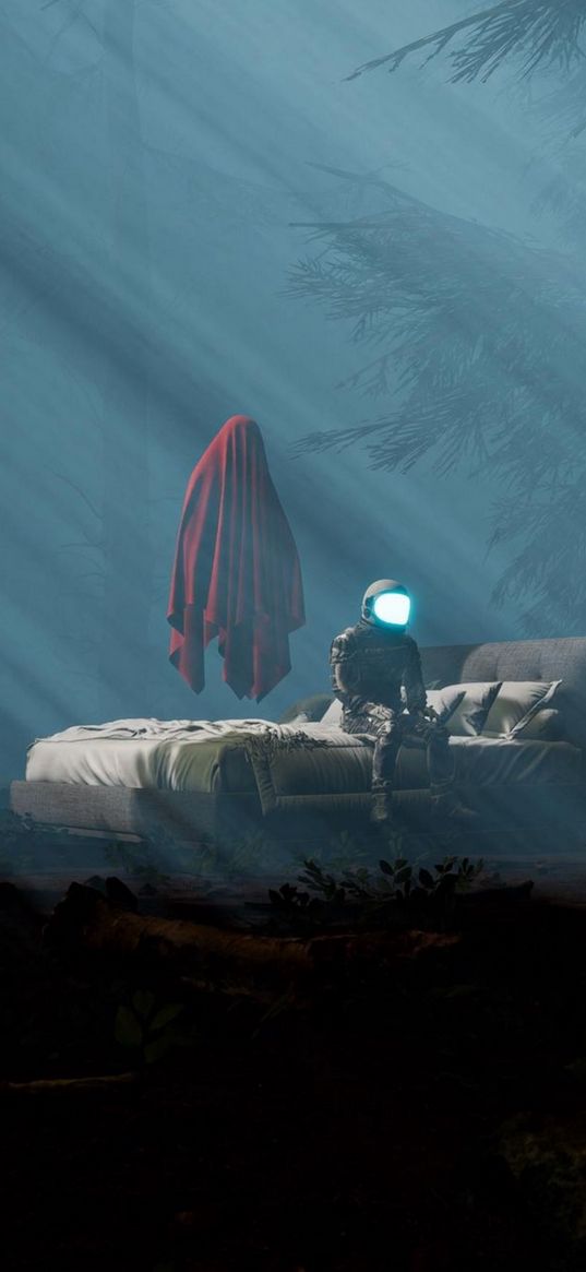 ghost, astronaut, fantasy, bed, strange, art