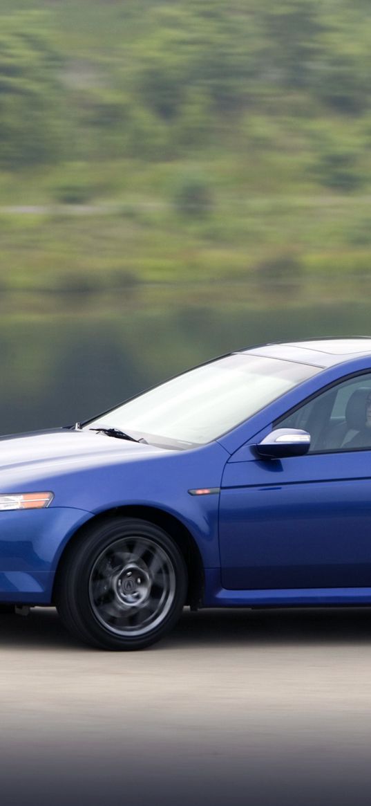 acura, tl, 2007, blue side view, style, cars, speed, nature