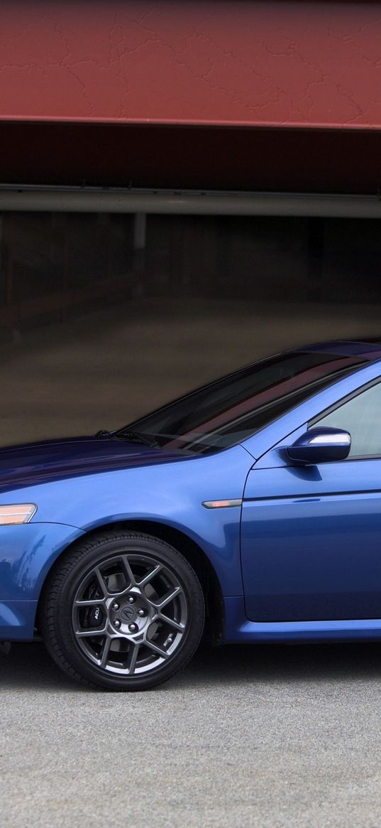 acura, tl, 2007, blue, side view, style, cars, buildings, asphalt