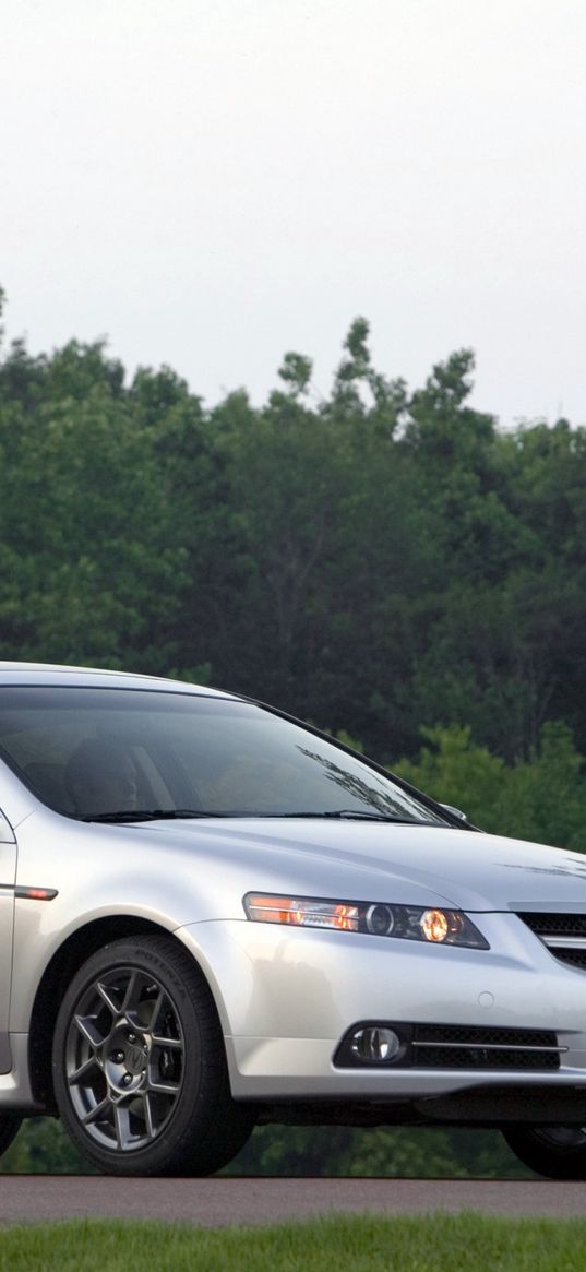 acura, tl, 2007, white metallic, side view, style, cars, nature, trees, grass