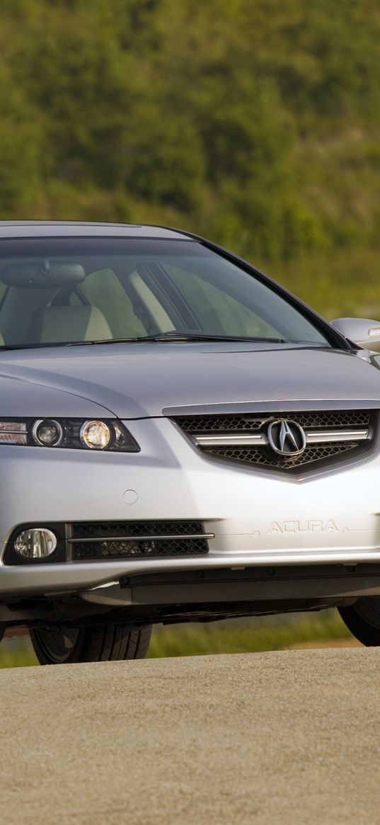 acura, tl, 2007, silver metallic, front view, style, cars, shrubs, grass, nature