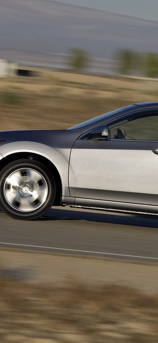 acura, tsx, 2010, metallic gray, side view, style, cars, speed, nature, road