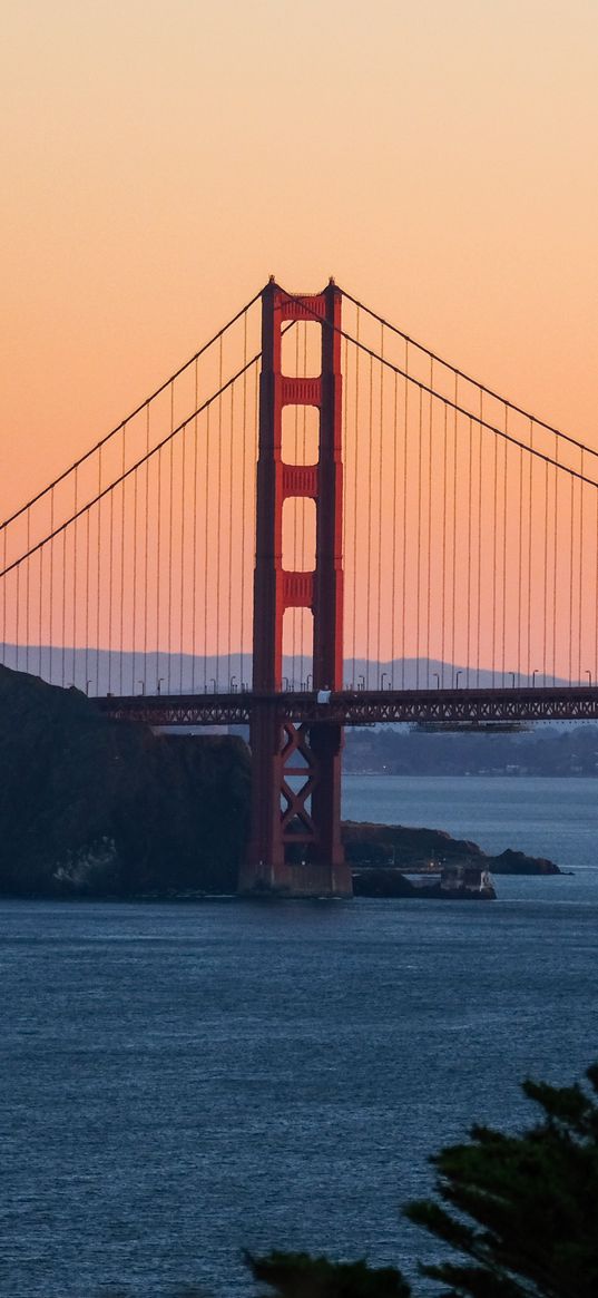 golden gate, bridge, water, sunset, landscape