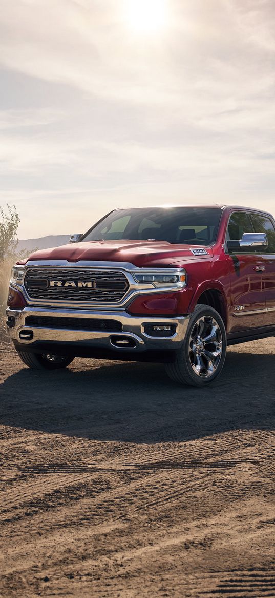 dodge ram 1500, dodge, pickup, car, road, red