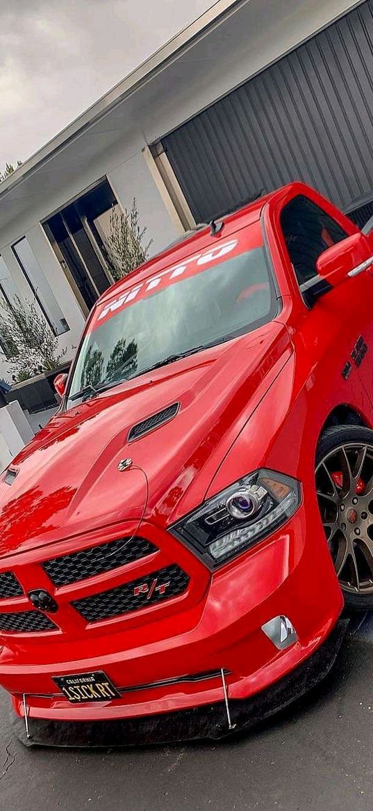 pickup, car, red