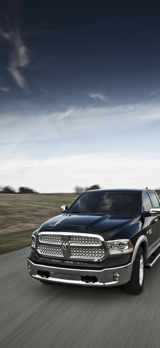 dodge ram 1500, dodge, pickup, car, black, road