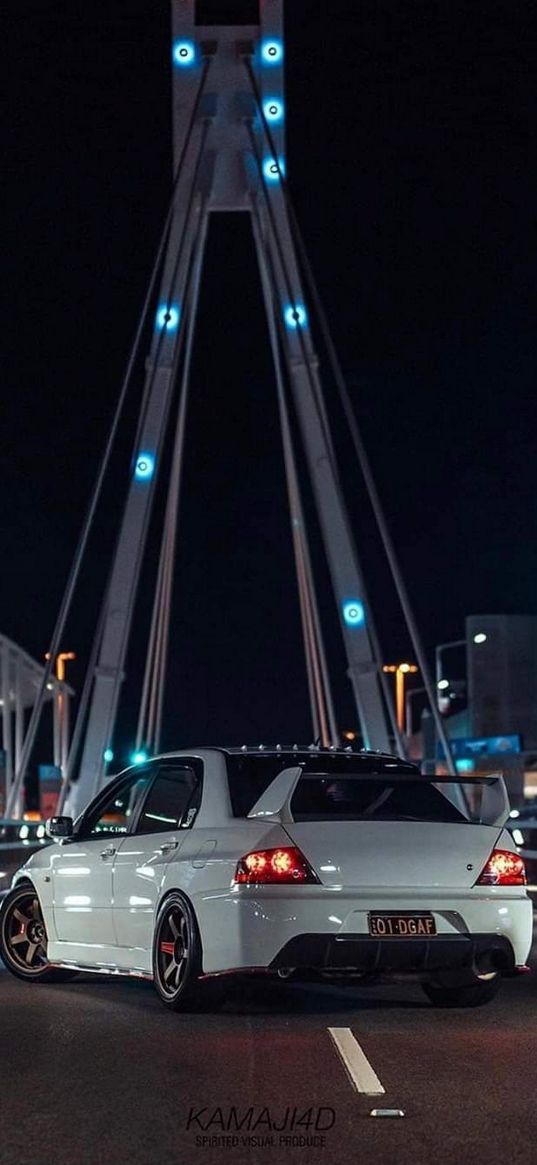 toyota, toyota altezza, auto, white auto, night, bridge, road