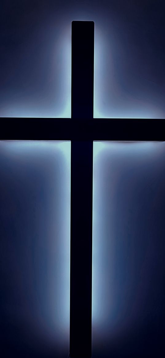 cross, neon, blue, dark